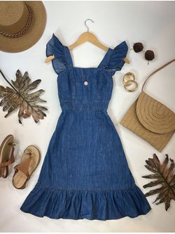 Vestido Curto Jeans Alça Babadinho - LOJA ANDRESSA FREITAS