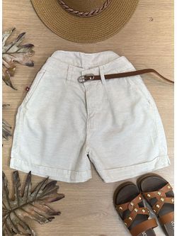 Short Com Cinto Redondo Sarja Cru 