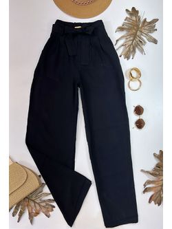 Calça Wide Alfaiataria Amarração Preta