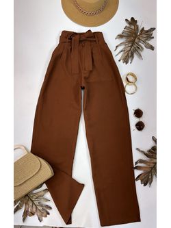 Calça Wide Alfaiataria Amarração Terra Cota 