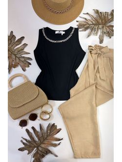 Regata Canelada Gola Pedraria Preta 