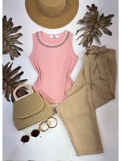 Regata Canelada Gola Pedraria Rosa 