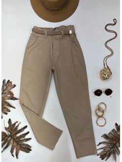 Calça Cenoura Corrente Coração Bege Claro 