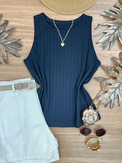 Blusa Canelada Regata Alongada Preta