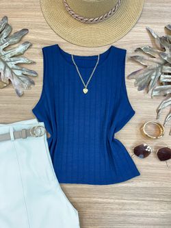 Blusa Canelada Regata Cropped Azul Marinho - LOJA ANDRESSA FREITAS