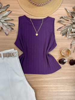 Blusa Canelada Regata Cropped Roxa - LOJA ANDRESSA FREITAS