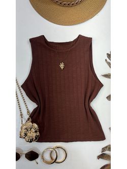 Blusa Canelada Regata Cropped Marrom 