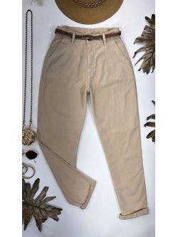 Calça Mom Reta Bege 