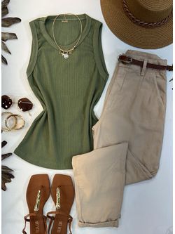 Blusa Canelada Regata Inspiração Virgínia Verde