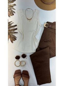 Blusa Regata Canelada Alongada Branca - LOJA ANDRESSA FREITAS