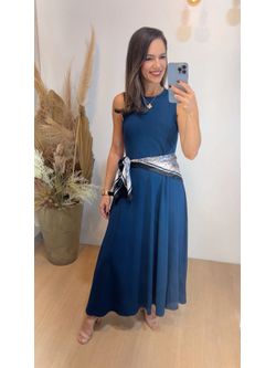 Vestido Em Malha Longo Azul Marinho - LOJA ANDRESSA FREITAS