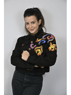 Jaqueta Jeans Preta Modelo Sardenha - BIAAGUILA