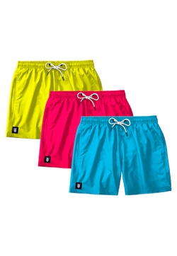 Kit 03 Shorts Cores Liso Amarelo Rosa e Azul Claro...