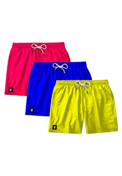 Kit 03 Shorts Cores Liso Rosa Azul e Amarelo Mascu...