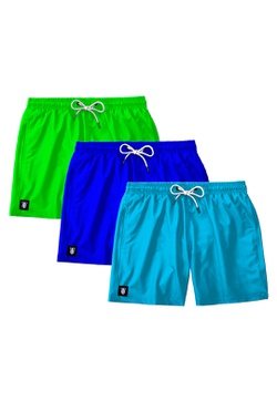 Kit 03 Shorts Cores Liso Verde e Azul Masculino Us...