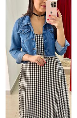 Jaqueta Cropped Jeans - AZUL - 70799 - Madame Chérie