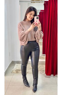 Calça Legging Courino - PRETO - 56427 - Madame Chérie