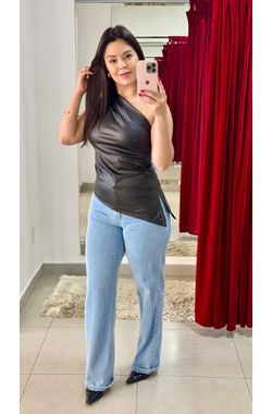 Calça Wide Leg Jeans - AZUL - 70881 - Madame Chérie