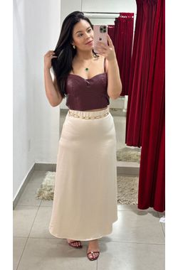 Saia Midi Cetim - OFF WHITE - 64200 - Madame Chérie