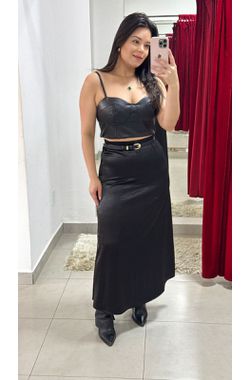 Saia Midi Cetim - PRETA - 64200 - Madame Chérie