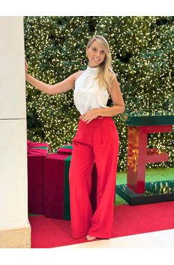 Pantalona Alfaiataria Viscolinho - VERMELHA - 6684 - Madame Chérie