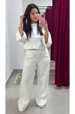 Conjunto Moletinho Risca de Giz - BRANCO - 71239 - Madame Chérie