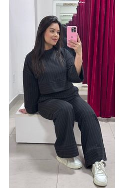 Conjunto Moletinho Risca de Giz - PRETO - 71239 - Madame Chérie