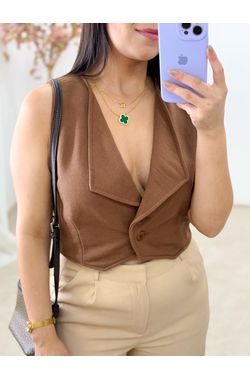 Colete Moletom Alfaiataria - MARROM - 63456 - Madame Chérie