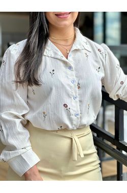 Camisa Crepe Estampada - BRANCA - 71260 - Madame Chérie