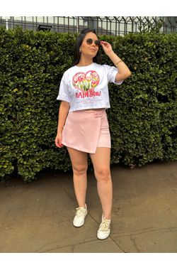 Short Saia Alfaiataria Assimétrico - ROSA - 65405 - Madame Chérie