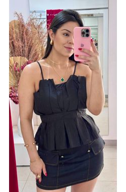 Blusa Peplum Lastex - PRETA - 68017 - Madame Chérie