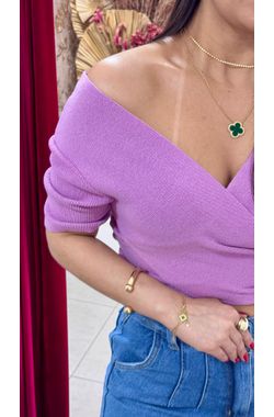 Cropped Transpassado Tricot - LAVANDA - 64750 - Madame Chérie
