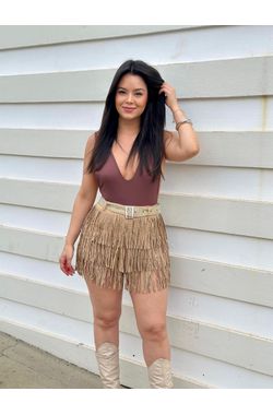 Short Saia franjas - CAMEL - 67980 - Madame Chérie
