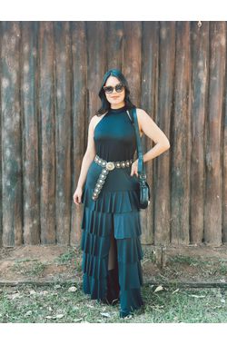 Vestido Longo Babado - PRETO - 12345 - Madame Chérie
