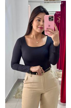 Body Poliamida Manga Longa - PRETO - 63777 - Madame Chérie