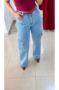 Wide Leg Cargo Jeans - AZUL - 71253 - Madame Chérie