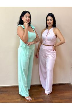 Calça Pantalona Linho - VERDE MENTA - 66624 - Madame Chérie