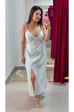 Vestido Midi Listras- VERDE - 71086 - Madame Chérie