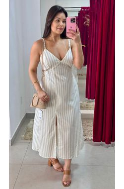 Vestido Midi Listras- NUDE - 71086 - Madame Chérie