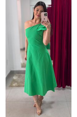 Vestido Midi Nula Manga Sarja- VERDE - 69335 - Madame Chérie