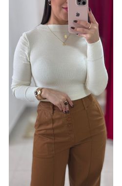 Cropped Tricot Manga Bufante - OFF WHITE - 70904 - Madame Chérie