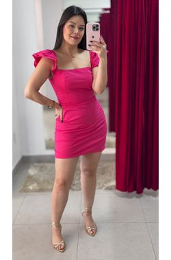 Vestido Alça Babado Sarja - PINK - 69311 - Madame Chérie