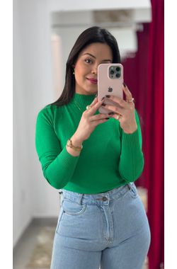 Blusa Tricot Gola Alta - VERDE - 52337 - Madame Chérie
