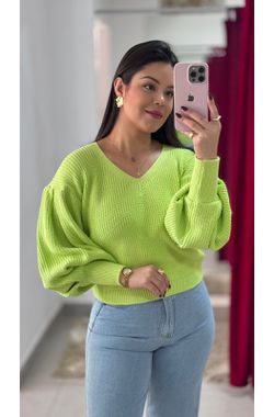 Blusa Fang Decote V - VERDE LIMA - 68628 - Madame Chérie