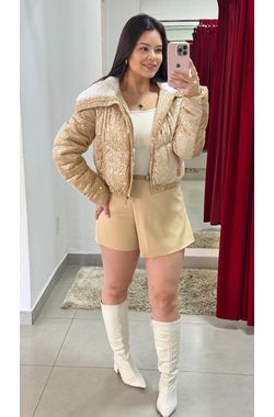 Short Saia Alfaiataria C/ Cinto - NUDE - 70645 - Madame Chérie