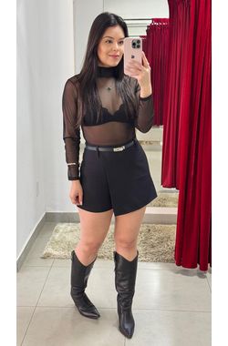Short Saia Alfaiataria C/ Cinto - PRETO - 70645 - Madame Chérie