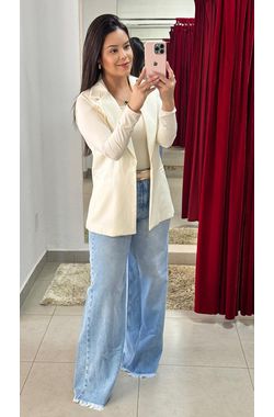 Calça Wide Leg Jeans - AZUL - 66549 - Madame Chérie