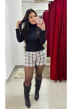 Blusa Manga Longa Tricot Gola Alta - PRETA - 70126 - Madame Chérie