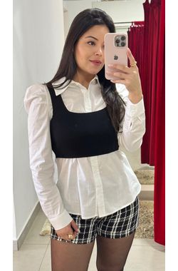 Camisa Slim Manga Bufante - BRANCA - 68406 - Madame Chérie