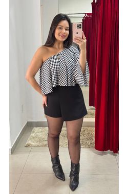 Cropped Nula Manga Xadrez - PRETO/BRANCO - 70263 - Madame Chérie